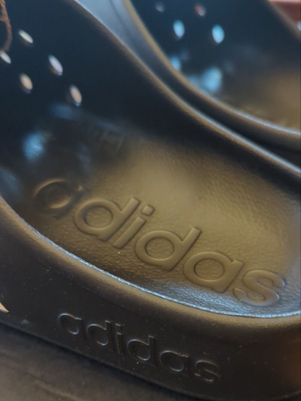 adidas Black Adilette Clog Slip-On Sandals with White Stripes - Picture 3 of 8